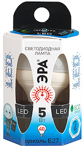 Лампа светодиодная ЭРА 5 (40) Вт, холодный свет 4000 K [P45-5w-842-E27]