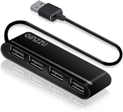 Концентратор USB2.0 Ginzzu GR-434UB, 4 порта, 4 выключателя, черный