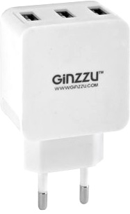 Зарядное устройство GINZZU GA-3315UW 3.1A 3xUSB