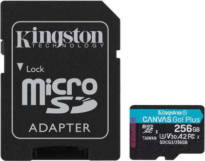 Карта памяти 256 Гб Micro SDXC Kingston Class 10 UHS-I U3 V30 Canvas Go! Plus [SDCG3/256GB] а даптером