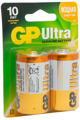 Комплект элементов питания GP Ultra Alkaline (GP 13AU-CR2 )13AU LR20, D (2 шт. в блистере)