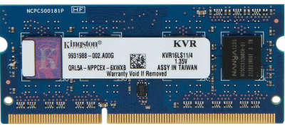 Модуль памяти SO-DIMM DDR-III 4096 Mb DDR1600 Kingston 1.35V KVR16LS11/4