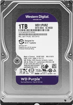 Жесткий диск SATA3 1Tb [WD11PURZ] (HDD) Western Digital Purple, 5400rpm, 64Mb
