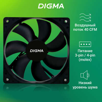 Вентилятор DIGMA DFAN-120-7, 120 мм, 1200rpm, 23 дБ, 3-pin+4-pin Molex, 1шт
