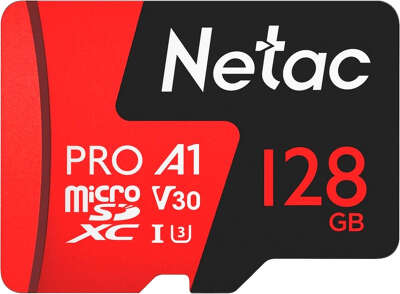 Карта памяти 128 Гб Micro SDXC Netac P500 Extreme Pro Class 10 UHS-I U1 V30 с адаптером [NT02P500PRO-128G-R]