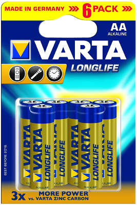 Комплект элементов питания AA VARTA LONGLIFE EXTRA 4106 (6 шт в блистере)