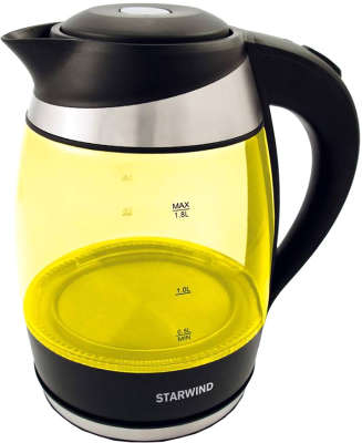 Чайник Starwind SKG2215 1.8л. желтый/черный (корпус: стекло)