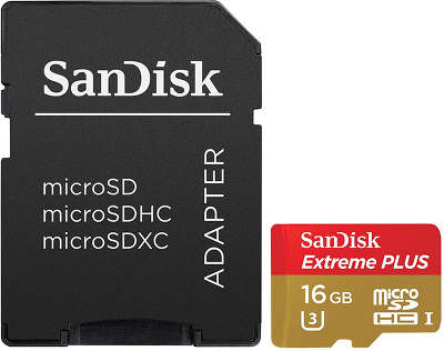 Карта памяти 16 Гб Micro SDHC SanDisk Extreme Plus Class 10 UHS-I U3 [SDSQXSG-016G-GN6MA]