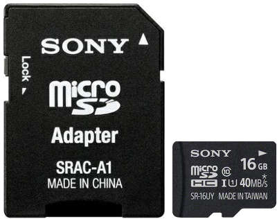 Карта памяти 16 Гб Micro SDHC Sony Class 10, с адаптером [SR16UY3A]