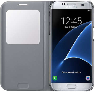 Чехол-книжка Samsung для Samsung Galaxy S7 Edge S-View Cover, серебристый (EF-CG935PSEGRU)