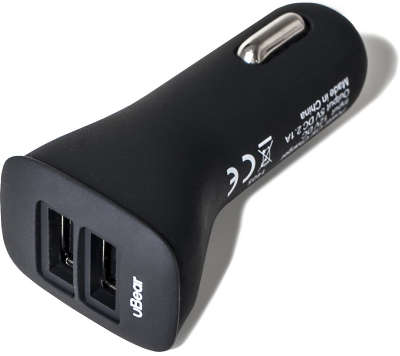 Автомобильное ЗУ uBear Dual USB Metal Car Charger, 2.1A, чёрное [CC02GR01-AD]