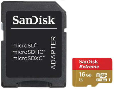Карта памяти 16 Гб Micro SDHC SanDisk Extreme UHS-I Class 10 [SDSDQX-016G-U46A]