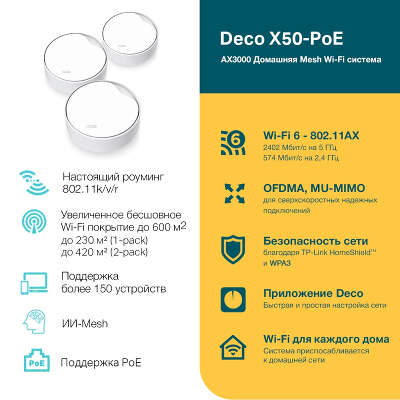 Mesh система TP-LINK Deco X50-PoE, 802.11a/b/g/n/ac/ax