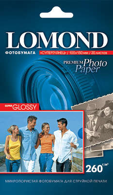 Фотобумага Lomond, 10x15, 260 г/м2, суперглянцевая, 20л (1103102,1103104)