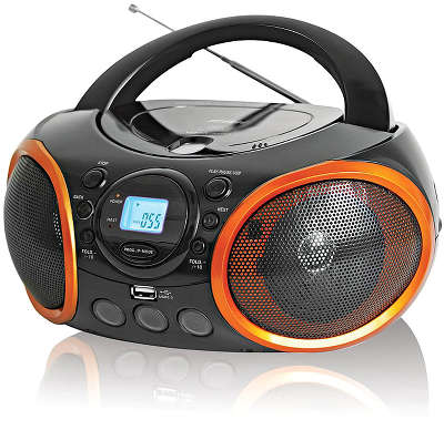 Аудиомагнитола BBK BX100U черный/оранжевый 4Вт/CD/MP3/FM(an)/USB
