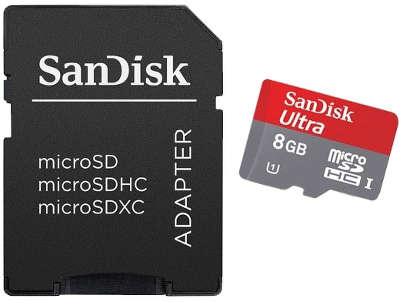Карта памяти 8 Гб Micro SDHC SanDisk Ultra Class 10 UHS-I U3 [SDSDQUIN-008G-G4]