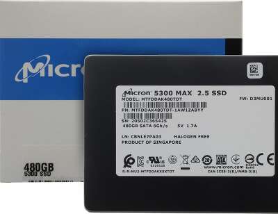 Твердотельный накопитель SSD Micron 480Gb 5300 MAX, 2.5", SATA3 (MTFDDAK480TDT-1AW1ZABYY)