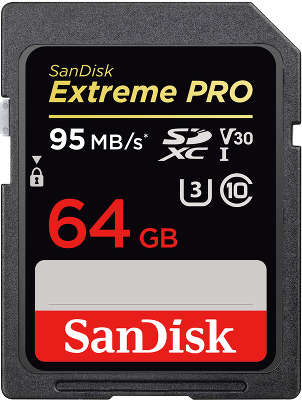 Карта памяти 64 Гб SDXC SanDisk Extreme Pro Class 10 UHS-I U3 [SDSDXXG-064G-GN4IN]