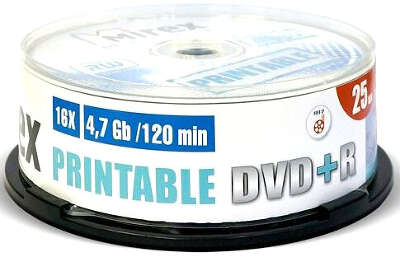 DVD+R диск Mirex 16х 4.7 ГБ Cake Box, Ink Printable (25 шт.)