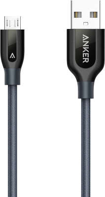 Кабель Anker Powerline+ Micro USB 0.9 м, кевлар, 6000+ перегибов, чёрно-серый