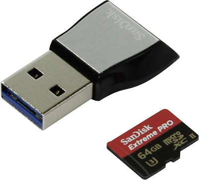 Карта памяти 64 Гб Micro SDXC SanDisk Extreme Pro Class 10 UHS-II U3 + USB3.0 Reader [SDSQXPJ-064G-GN6M3]