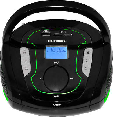 Аудиомагнитола Telefunken TF-SRP3471B черный/зеленый 2Вт/MP3/FM(dig)/USB/BT/SD