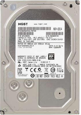 Жесткий диск SATA-3 4TB [HUS726040ALE614] Hitachi Ultrastar 7K6000, 7200rpm, 128MB Cache