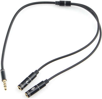 Кабель аудио Cablexpert CCAB-02-35MYHM-0.2MB. 3.5 джек 4pin(M)/2х 3.5 джек(F) наушники и микрофон, черный, 0.2
