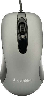 Мышь Gembird MOP-400-GR, USB, серый, бесшумный клик, 2 кнопки+колесо кнопка, 1000 DPI, soft-touch, кабель 1.4