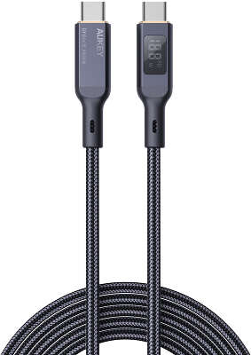 Кабель Aykey USB-C to USB-C Circlet Blink 100W Nylon with LCD, 1 м, Black [CB-MCC101]