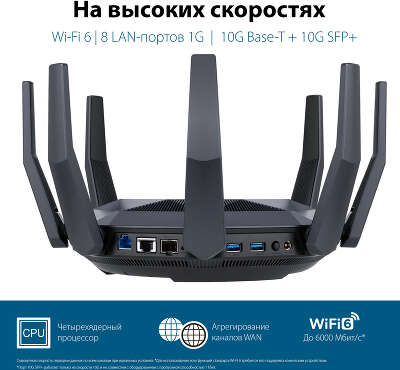 Роутер Wi-Fi ASUS RT-AX89X, 802.11a/b/g/n/ac/ax, 2.4 / 5 ГГц (90IG04J1-BM3010)