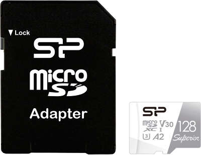 Карта памяти 128 Гб Micro SDXC Silicon Power Superior, Class 10 V30 A2 U3 [SP128GBSTXDA2V20SP] c адаптером