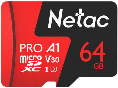 Карта памяти 64 Гб Micro SDXC Netac P500 Extreme Pro Class 10 UHS-I U1 V30 A1 [NT02P500PRO-064G-R] с адаптером