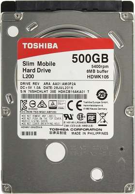 Жесткий диск Toshiba SATA-III 500Gb HDWK105EZSTA L200 Slim (5400rpm) 8Mb 2.5"