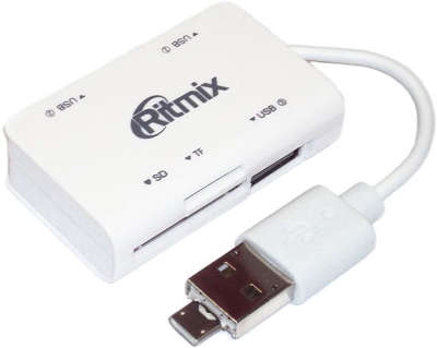 Концентратор USB 2.0 Ritmix CR-2322M White +картридер SD/microSD+OTG