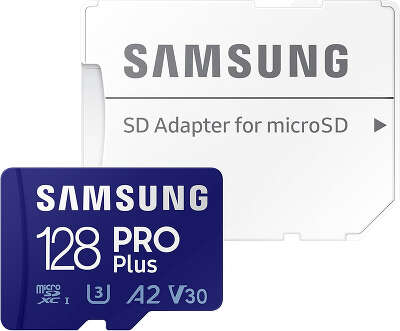 Карта памяти 128 Гб Micro SDXC Samsung PRO Plus + Reader, U3, UHS-I, V30, с кардридером [MB-MD128KB/WW]