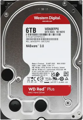 Жесткий диск SATA3 6Tb [WD60EFPX] (HDD) Western Digital Red Plus, 5400rpm