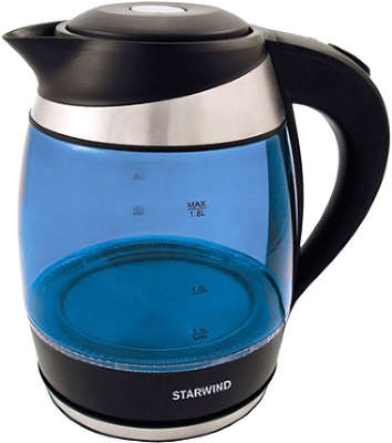 Чайник Starwind SKG2216 1.8л. синий/черный (корпус: стекло)
