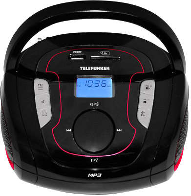 Аудиомагнитола Telefunken TF-SRP3471B черный/красный 2Вт/MP3/FM(dig)/USB/BT/SD