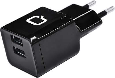 Зарядное устройство Qumo Energy 2.1A, 2xUSB, Apple cable черный (20780)