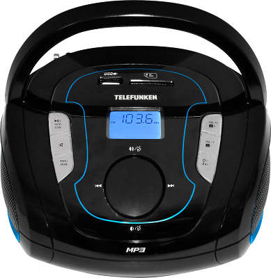 Аудиомагнитола Telefunken TF-SRP3471B черный/синий 2Вт/MP3/FM(dig)/USB/BT/SD