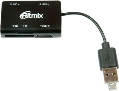 Концентратор USB 2.0 Ritmix CR-2322M Black +картридер SD/microSD+OTG