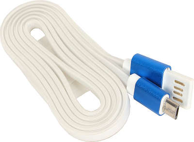 Кабель USB 2.0 соединительный (microUSB) AM,microBM 5 pin (1 м), силиконовый шнур, синий металлик