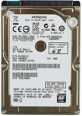 Жёсткий диск 2.5" 9.5mm SATA-III 1000GB (HTS541010A9E680] Hitachi Travelstar 5K1000 5400rpm, 8MB Cache