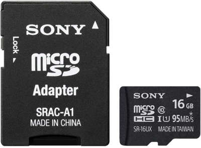 Карта памяти 16 Гб Micro SDHC Sony Class 10, с адаптером [SR16UXAT]