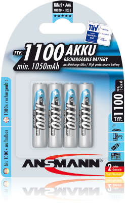 Комплект аккумуляторов AAA ANSMANN 1100 мАч (4 шт в блистере)