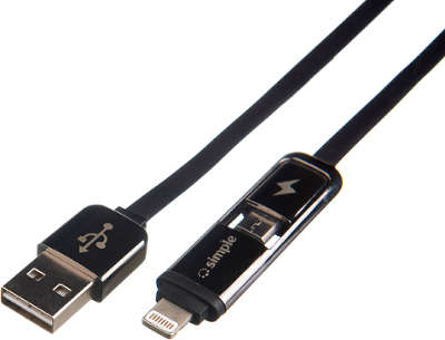 Кабель Simple USB to Lightning/Micro USB, 1.0 м, Black