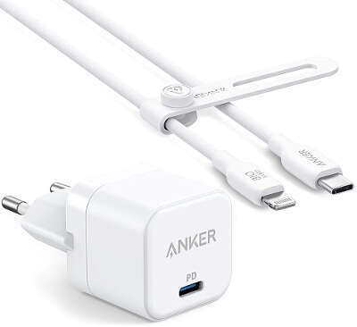 Зарядное устройство Anker PowerPort III 20W Cube + кабель USB-C->Lightning MFI , White [B2149G22]