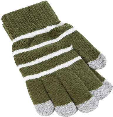 Перчатки трикотажные iCasemore для емкостных дисплеев, зелёные, белая полоска