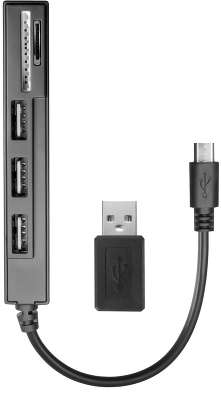 Картридер Micro-USB OTG Ginzzu GR-513UB для карт памяти SD/microSD, 3 port USB 2,0 hub
